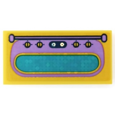 yellow tile 2 x 4 with medium lavender oven door with knobs and rail and dark turquoise glass pattern sticker - set 41255