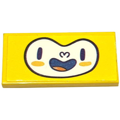 yellow tile 2 x 4 with white happy face with dark blue eyes nose and open mouth with red tongue pattern sticker - set 40225