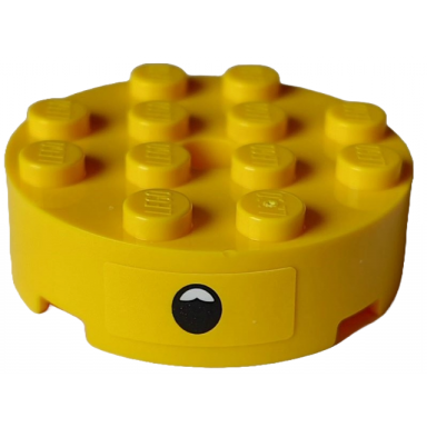 yellow brick round 4 x 4 with hole with black open mouth surprised with top teeth pattern sticker - set 75582