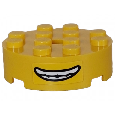 yellow brick round 4 x 4 with hole with black open mouth smile with teeth parted pattern sticker - set 75582
