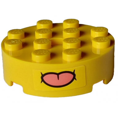 yellow brick round 4 x 4 with hole with mouth with coral tongue sticking out pattern sticker - set 75582