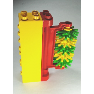 yellow duplo car wash brush with red brush holder and green and yellow bristles