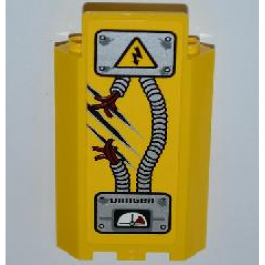 yellow panel 3 x 3 x 6 corner wall without bottom indentations with electricity danger sign 1 ripped cable danger and gauge pattern sticker - set 5887