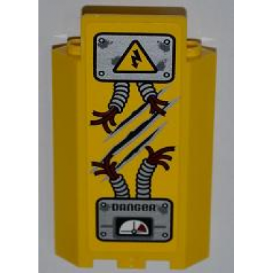 yellow panel 3 x 3 x 6 corner wall without bottom indentations with electricity danger sign 2 ripped cables danger and gauge pattern sticker - set 5887