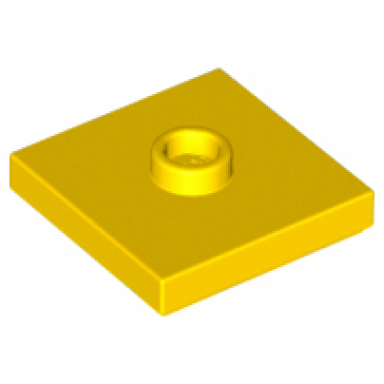 yellow plate modified 2 x 2 with groove and 1 stud in center jumper