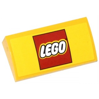 yellow slope curved 2 x 4 x 2 3 with bottom tubes with lego logo pattern sticker - set 60050