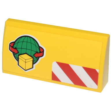 yellow slope curved 2 x 4 x 2 3 with bottom tubes with cargo logo and red and white danger stripes pattern sticker - set 60022