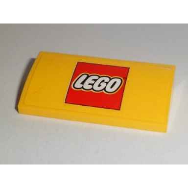 yellow slope curved 2 x 4 x 2 3 with bottom tubes with lego logo pattern sticker - set 60097