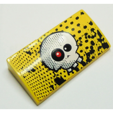 yellow slope curved 2 x 4 x 2 3 with bottom tubes with skull pattern sticker - set 9093