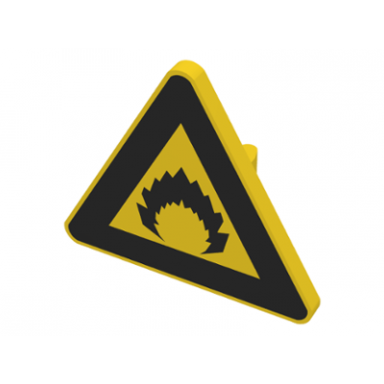 yellow road sign 2 x 2 triangle with clip with black flame pattern