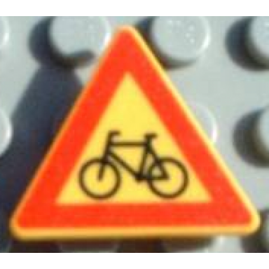 yellow road sign 2 x 2 triangle with clip with bicycle crossing pattern