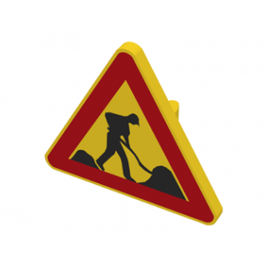 road sign 2 x 2 triangle with clip with road repair worker and 2 piles pattern
