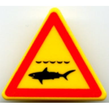 yellow road sign 2 x 2 triangle with clip with black and red shark infested waters danger pattern printed