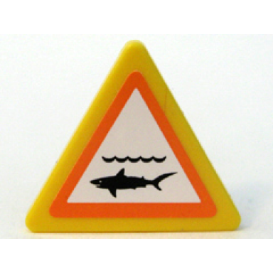 yellow road sign 2 x 2 triangle with clip with shark infested waters pattern sticker - set 7739