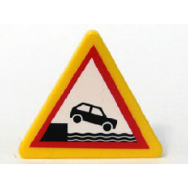 yellow road sign 2 x 2 triangle with clip with car falling into water pattern sticker - set 7994