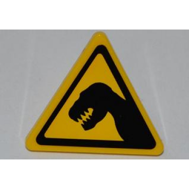yellow road sign 2 x 2 triangle with clip with black tyrannosaurus rex head silhouette pattern sticker - set 5887