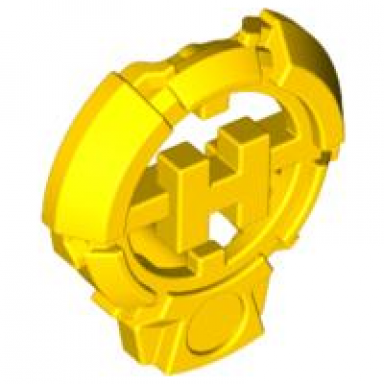 yellow hero factory chest badge with h and flat bottom