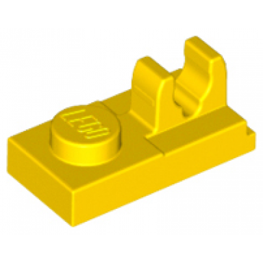 yellow plate modified 1 x 2 with clip with center cut on top