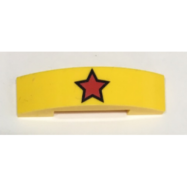 yellow slope curved 4 x 1 x 2 3 double with red star with black outline pattern