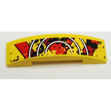yellow slope curved 4 x 1 x 2 3 double with yellow and red stripes and 3 white half circles top pattern sticker - set 9093