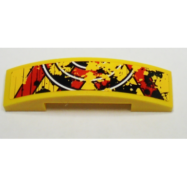 yellow slope curved 4 x 1 x 2 3 double with yellow and red stripes and 3 white half circles bottom pattern sticker - set 9093