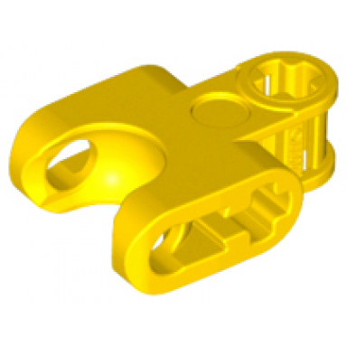 yellow technic axle connector 2 x 3 with ball joint socket - closed sides straight forks with open axle holes