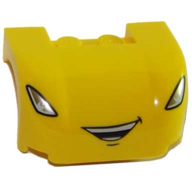 yellow vehicle mudguard 3 x 4 x 1 2 3 curved with silver slanted headlights and open mouth smile with teeth separated pattern