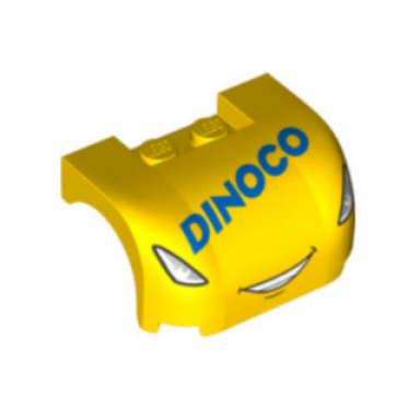 yellow vehicle mudguard 3 x 4 x 1 2 3 curved with front with headlights smile with teeth and dinoco pattern