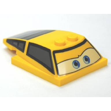 yellow wedge 6 x 4 x 1 1 3 with 4 x 4 base with blue eyes windows and rear grille pattern