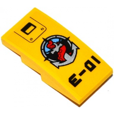 yellow slope curved 4 x 2 with screws deep sea logo with silver anchor and red tentacle and e-01 pattern sticker - set 60092