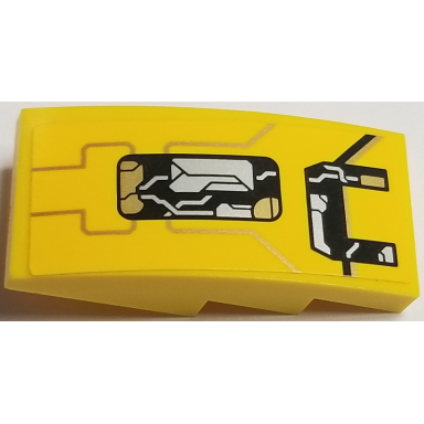 yellow slope curved 4 x 2 with gold lines and open machinery panels pattern model left side sticker - set 76080