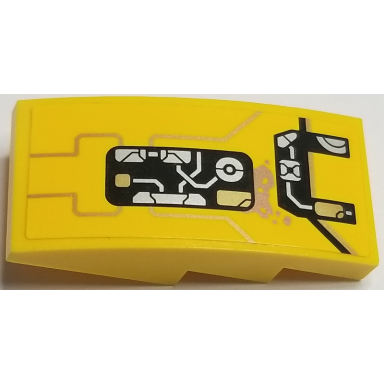 yellow slope curved 4 x 2 with gold lines and open machinery panels and dirt smudge pattern model right side sticker - set 76080