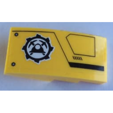 yellow slope curved 4 x 2 with mining logo and black lines pattern model right side sticker - set 60188