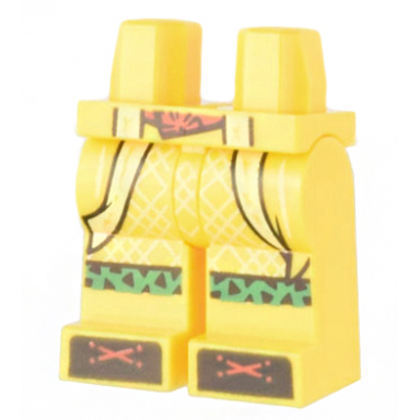 yellow hips and legs with coattails green knee straps black shoes with red laces pattern