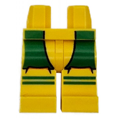 yellow hips and legs with black outlined green sash and stripes on knees pattern