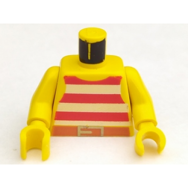 yellow torso pirate tank top with red and white horizontal stripes dark orange belt with gold buckle pattern yellow arms yellow hands