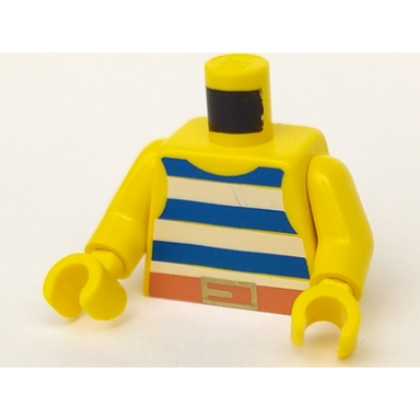 yellow torso pirate tank top with blue and white horizontal stripes dark orange belt with gold buckle pattern yellow arms yellow hands