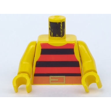 yellow torso pirate tank top with black and red horizontal stripes dark orange belt with gold buckle pattern yellow arms yellow hands