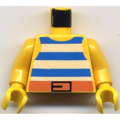yellow torso pirate tank top with blue and white horizontal stripes dark orange belt with black buckle pattern yellow arms yellow hands