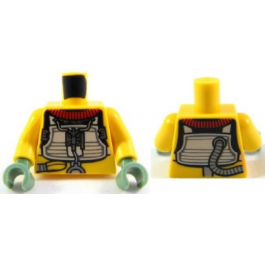 yellow torso sw trandoshan armor with dark red collar and printed back pattern yellow arms sand green hands