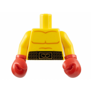 yellow torso bare chest with body lines and black boxing belt pattern yellow arms red boxing gloves