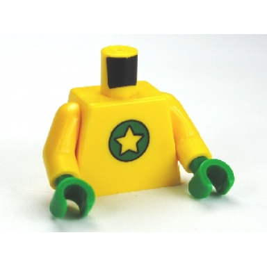 yellow torso spongebob with yellow star on green circle pattern yellow arms green hands