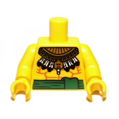 yellow torso bare chest with muscles outline green sash and aztec feather necklace pattern yellow arms yellow hands