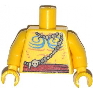yellow torso bare chest with muscles outline blue body paint bone necklace and red belt pattern yellow arms yellow hands