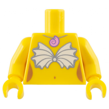 yellow torso mermaid with silver and white seashell bra and bright pink sea snail necklace pattern yellow arms yellow hands
