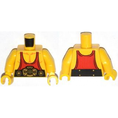 yellow torso muscles with red tank top and black and gold belt pattern yellow arms yellow hands