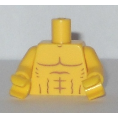 yellow torso bare chest with muscles outline no clavicles pattern yellow arms yellow hands