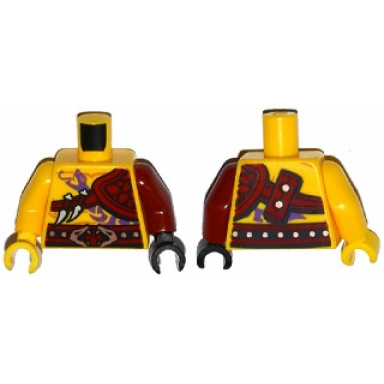 yellow torso ninjago bare chest muscles purple snake tattoo shoulder pad snake buckle pattern dark red arm and black hand left yellow arm and hand right