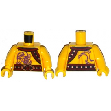 yellow torso ninjago bare chest muscles purple snake tattoos snake buckle shoulder strap pattern yellow arms yellow hands