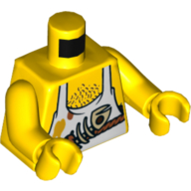 yellow torso pirate white apron fish skeleton and chest hair pattern yellow arms yellow hands